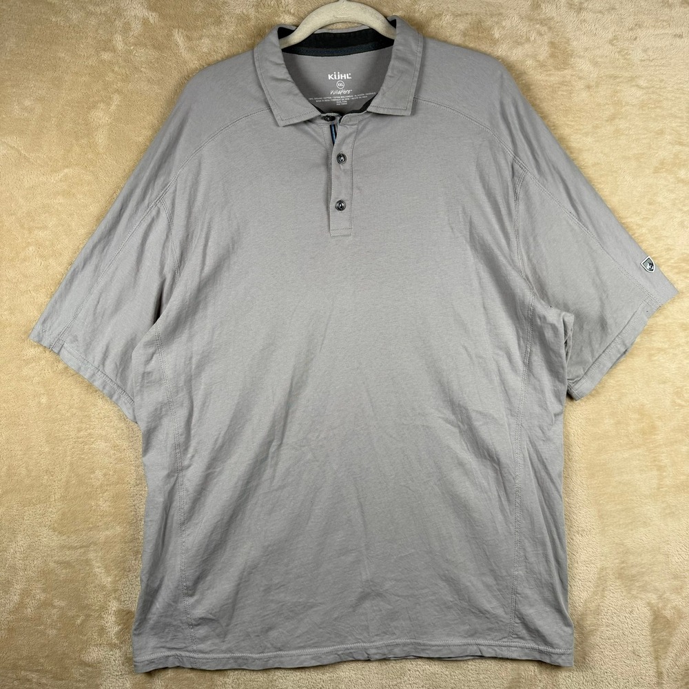 Kuhl Wildfibre Polo Shirt Mens‎ XXL Gray Organic Cotton Short Sleeve Hiking Logo